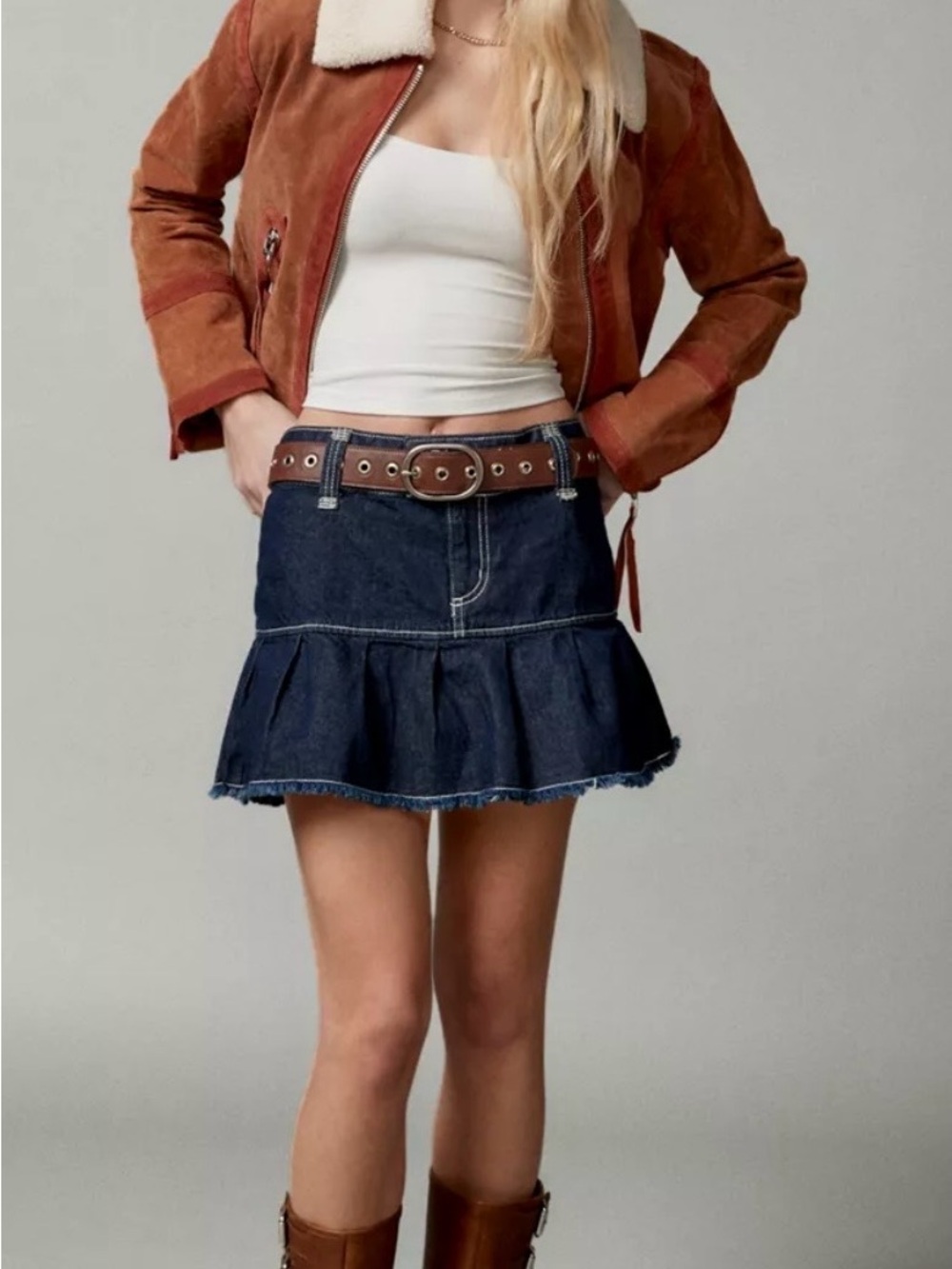 BDG Dark Blue Denim Ruffled Mini Skirt